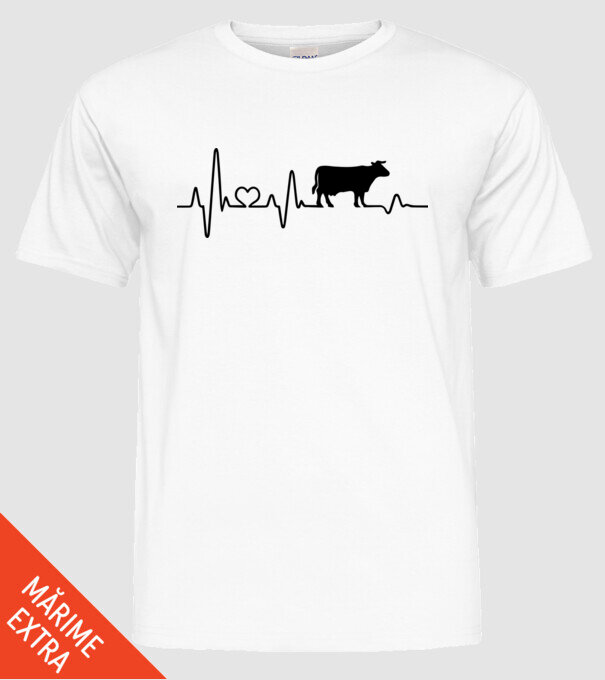 Cow Heartbeat model alb pe tricou
