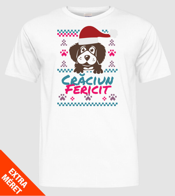 Crăciun Fericit câine model alb pe tricou