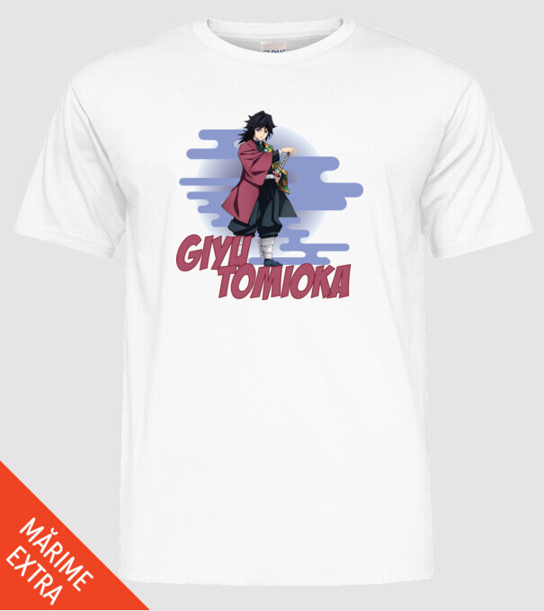 Demon Slayer Giyu model alb pe tricou