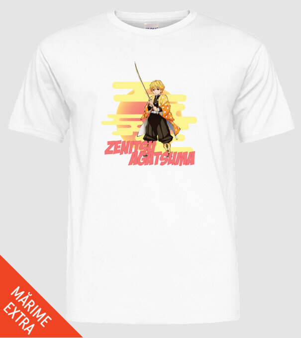 Demon Slayer Zenitsu model alb pe tricou