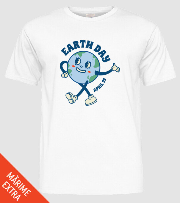 Earth Day model alb pe tricou