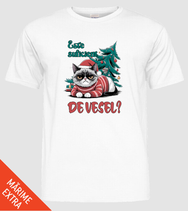 Este suficient de vesel? pisică Crăciun model alb pe tricou