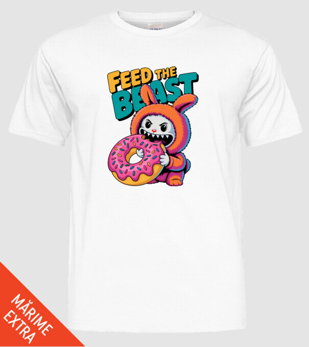 Feed the beast model alb pe tricou