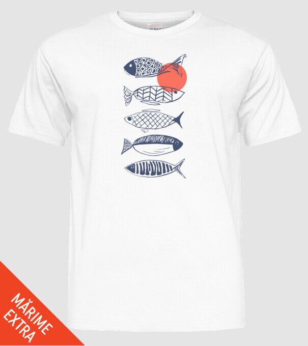 Fish model alb pe tricou