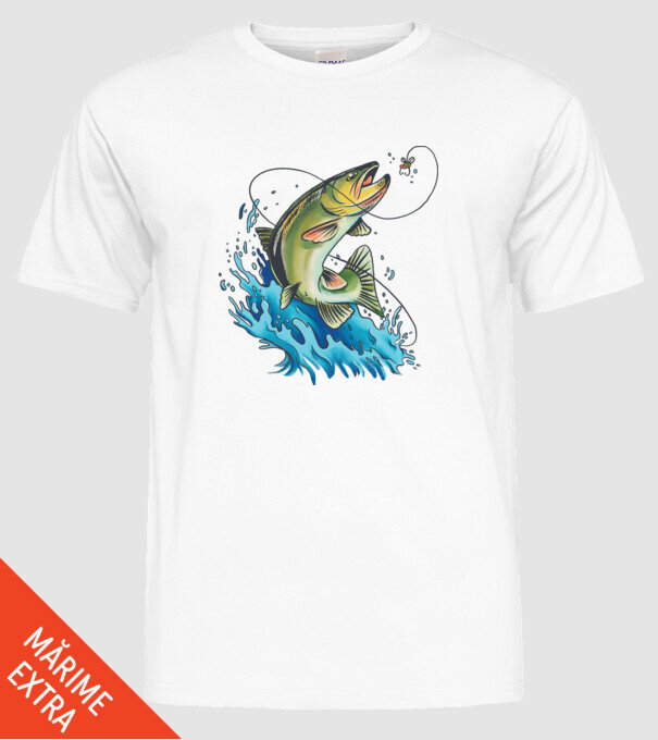 Fish model alb pe tricou
