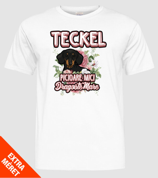 teckel : picioare mici dragoste mare model alb pe tricou
