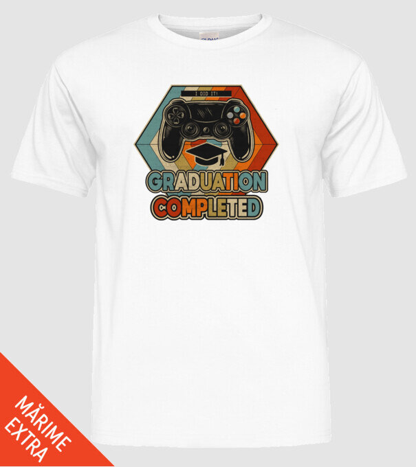 Graduatuion completed retro model alb pe tricou