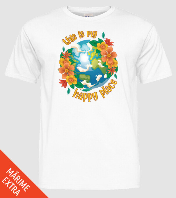 Happy Place model alb pe tricou