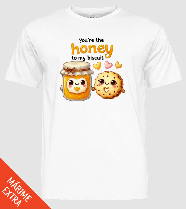 Honey to my Biscuit model alb pe tricou