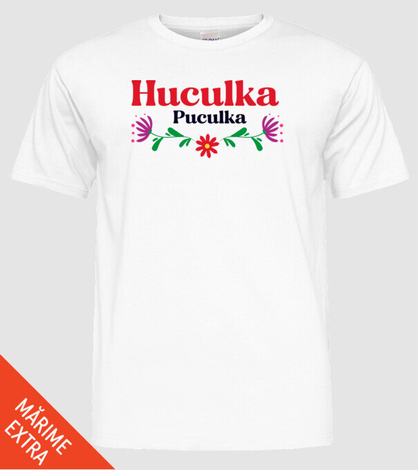 Huculka Puculka model alb pe tricou