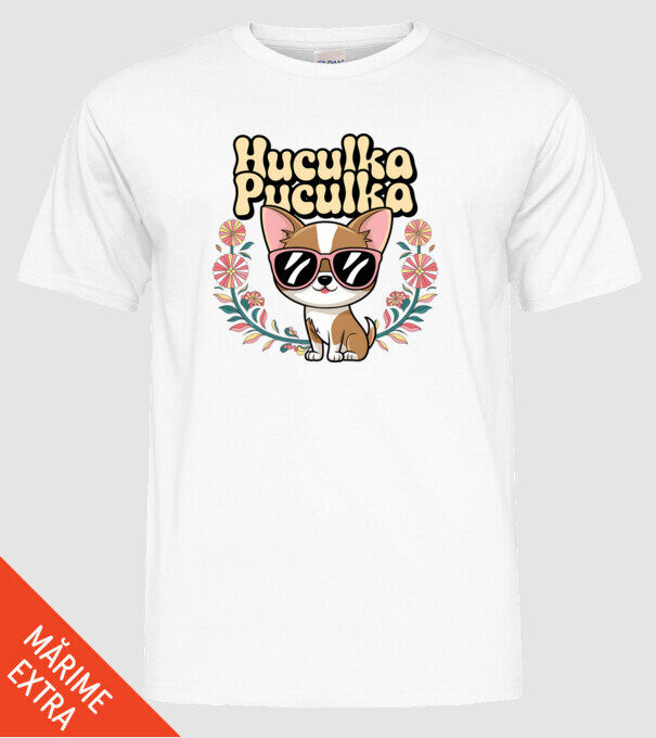 Huculka Puculka câine 1 model alb pe tricou