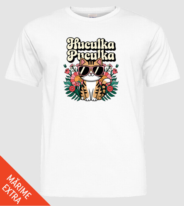 Huculka Puculka pisică 3 model alb pe tricou