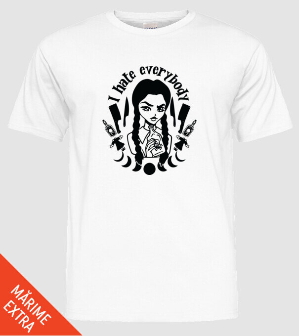 I hate everybody cartoon model alb pe tricou