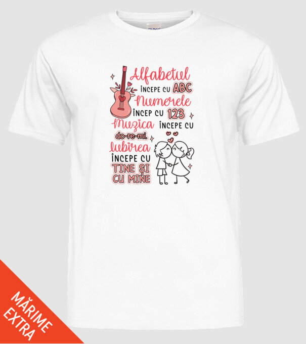 Iubirea începe cu-tine și cu mine model alb pe tricou