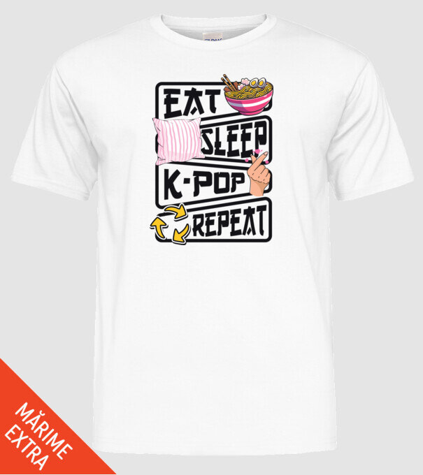 K-POP EAT SLEEP model alb pe tricou