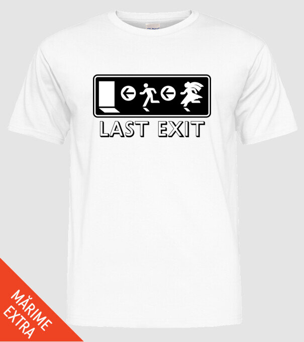 Last Exit model alb pe tricou