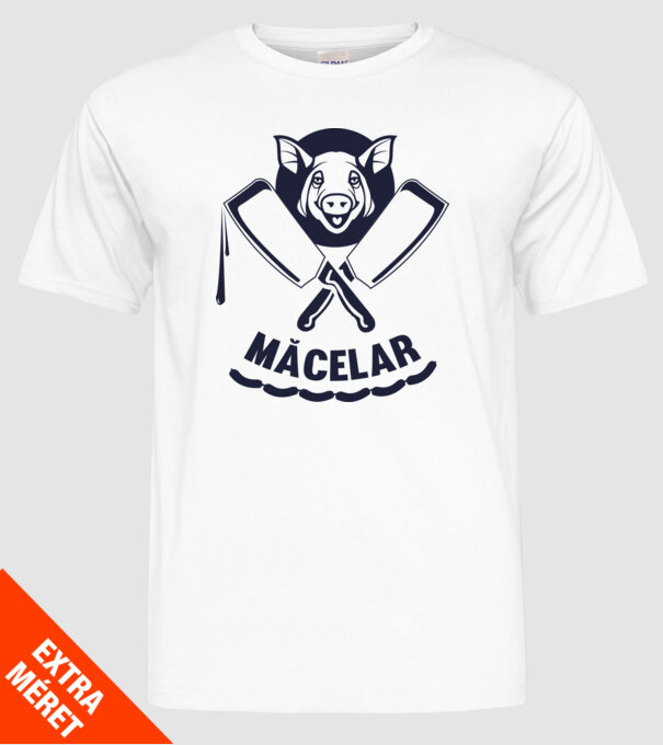 măcelar model alb pe tricou