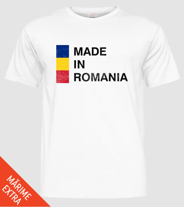made in romania model alb pe tricou