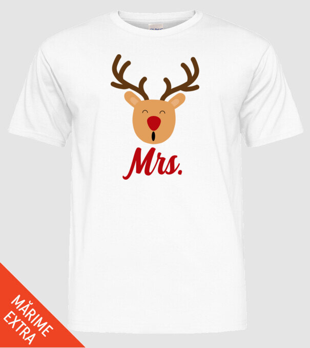 Mrs Reindeer christmas couple model alb pe tricou