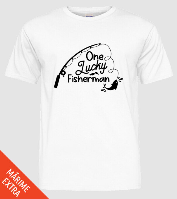 One lucky Fisherman model alb pe tricou