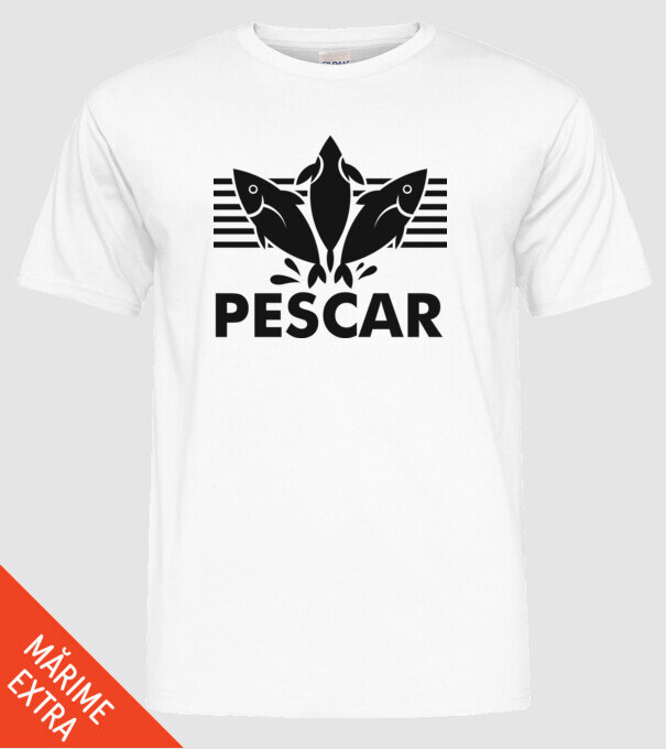 Pescar original model alb pe tricou