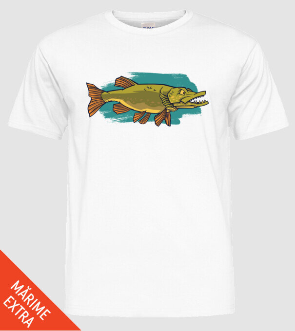 Pike model alb pe tricou