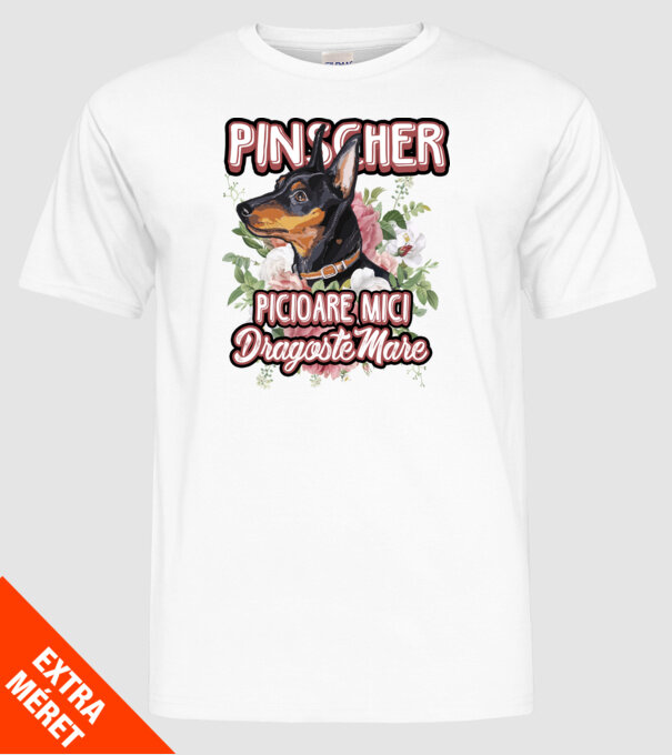 Pinscher picioare mici dragoste mare model alb pe tricou