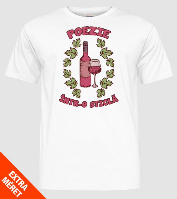 Poezie într-o sticlă model alb pe tricou