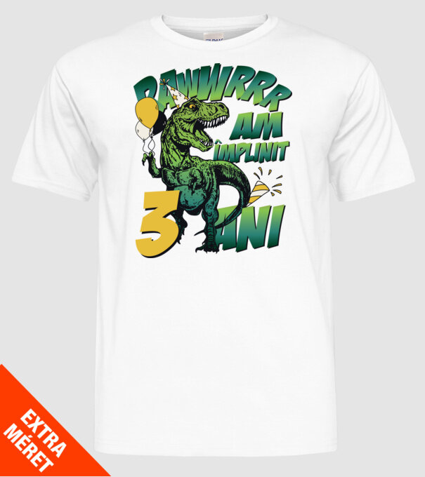 Rawr Am împlinit 3 ani model alb pe tricou