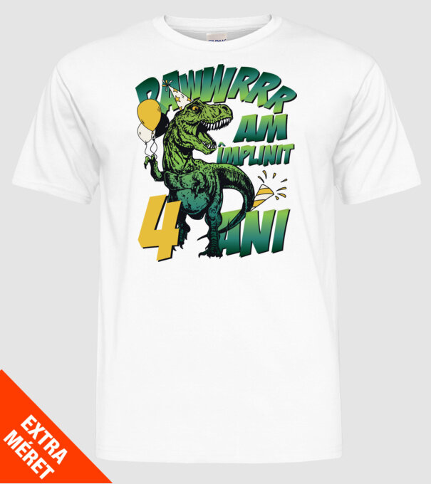 Rawr Am împlinit 4 ani model alb pe tricou