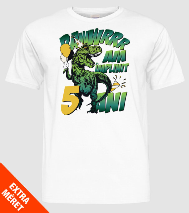 Rawr Am împlinit 5 ani model alb pe tricou