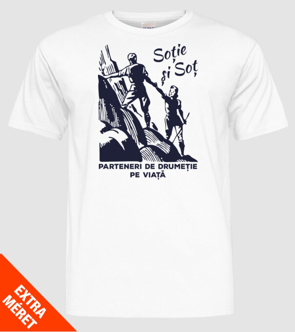 soție și soț - parteneri de drumeție pe viață model alb pe tricou