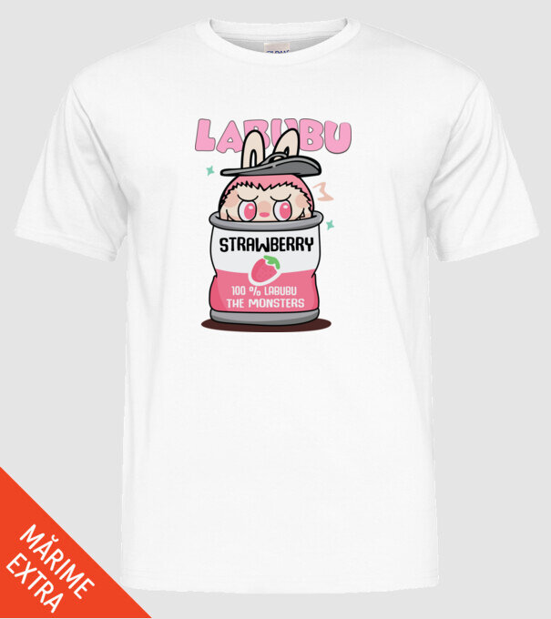 Strawberry Labubu model alb pe tricou
