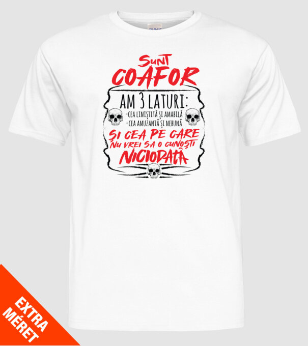 sunt coafor am 3 laturi model alb pe tricou