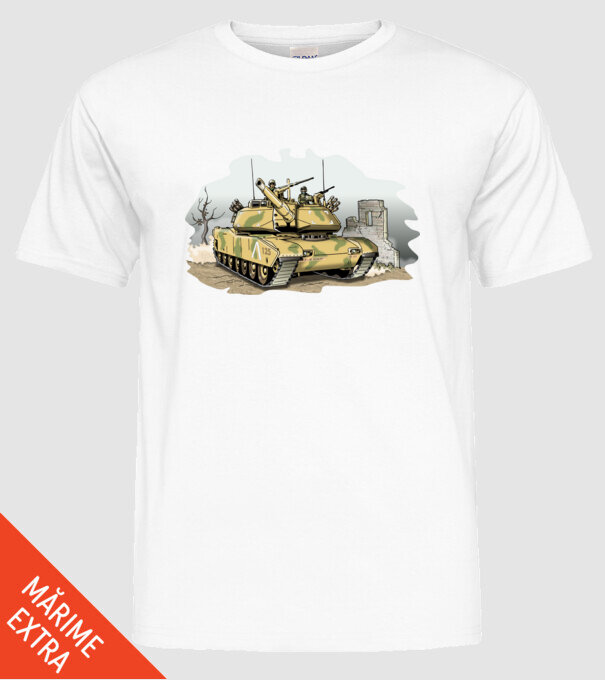 Tancuri model alb pe tricou