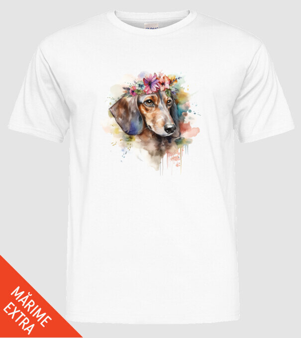 Teckel model alb pe tricou