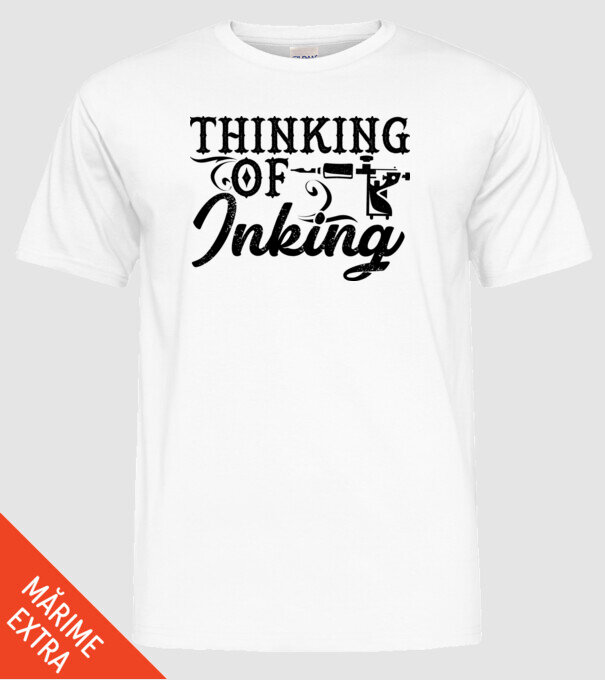 Thinking of inking model alb pe tricou