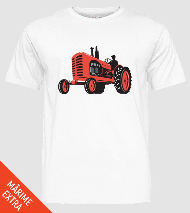 TRACTOR model alb pe tricou