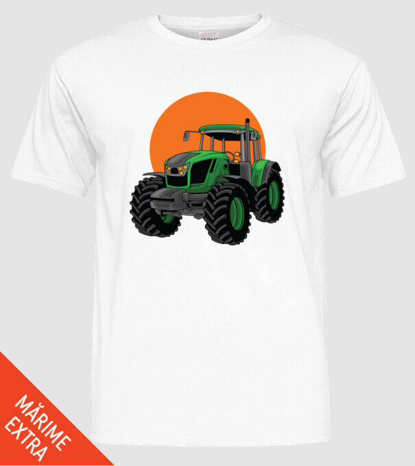 TRACTOR model alb pe tricou