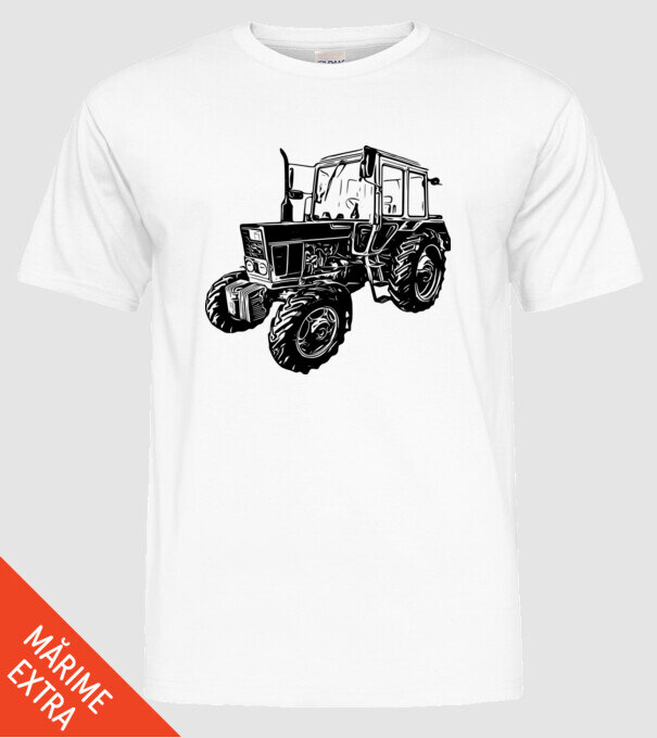 TRACTOR model alb pe tricou