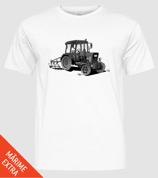 TRACTOR model alb pe tricou