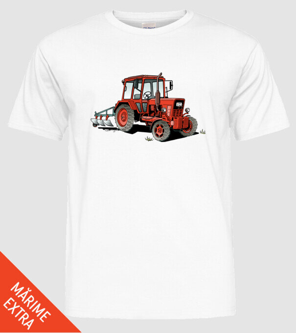 TRACTOR model alb pe tricou