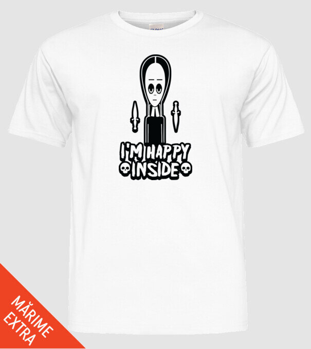 WEDNESDAY Happy inside model alb pe tricou