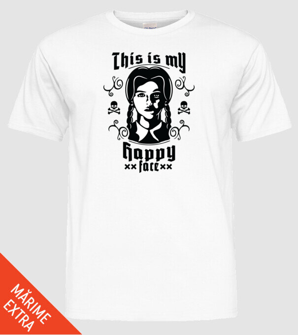WEDNESDAY This is my happy face model alb pe tricou