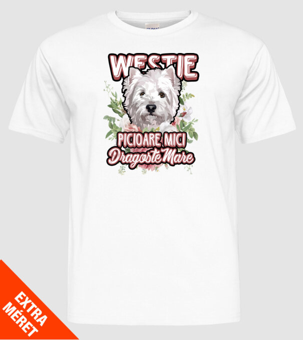 Westie picioare mici dragoste mare model alb pe tricou