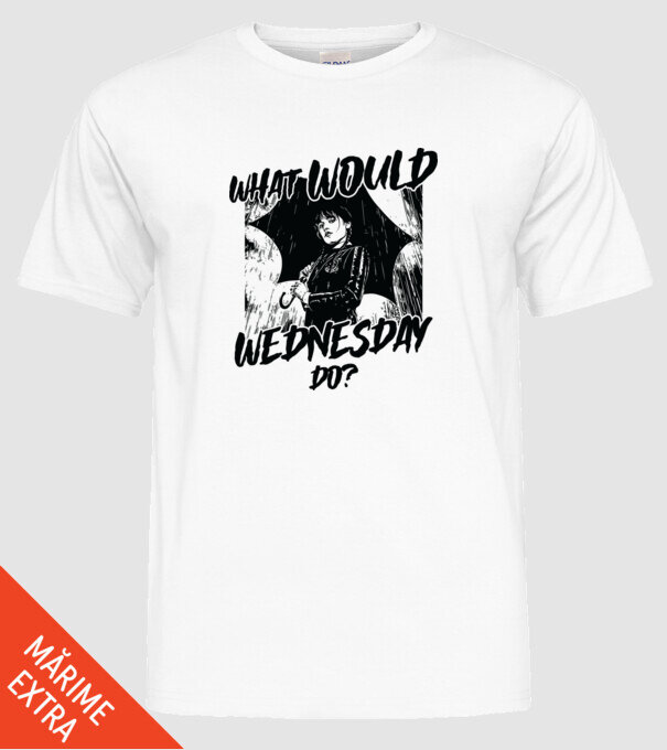 What would Wednesday do model alb pe tricou