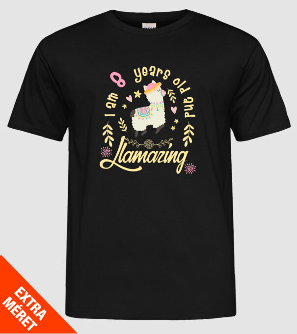 Birthday Llamazing 8 years old model negru pe tricou