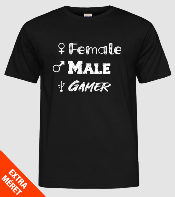 Female Male Gamer model negru pe tricou