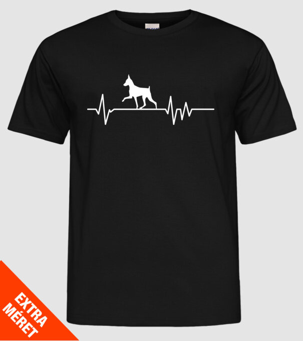 Heartbeat silueta Pinscher model negru pe tricou