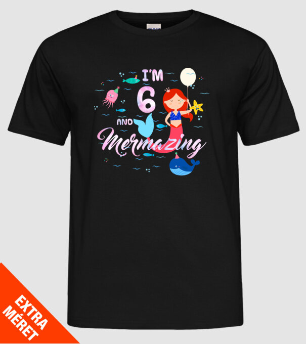 Mermazing Birthday 6 model negru pe tricou